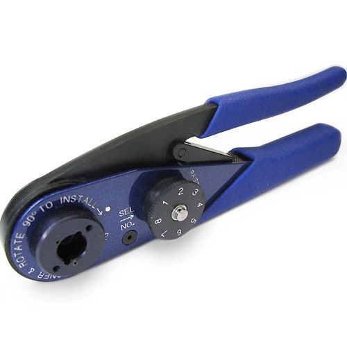 615717 Hand-Crimpzange blau, klein, nach MIL-Norm M22520/2-01 (MIL-DTL-22520/2-01 / AS22520/2-01) für gedrehte Signalkontakte AWG 28-20 (Litzen AWG 32-20), D-Sub- sowie Koax-Innenkontakte, ohne Positionierer, passender Prüfdorn 615716 / M22520/3-01