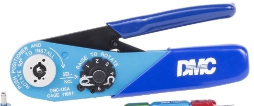AFM8 Hand-Crimpzange blau, klein, nach MIL-Norm M22520/2-01 (MIL-DTL-22520/2-01 / AS22520/2-01) für gedrehte Signalkontakte AWG 28-20 (Litzen AWG 32-20), D-Sub- sowie Koax-Innenkontakte, ohne Positionierer