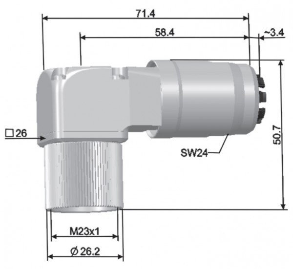 Winkelstecker 6+3polig P-Teil ohne Kontakte mit Bef.-Flansch, variable Klemmung 7,7-14,5mm
