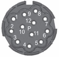 Kabelstecker lang 12 polig P-Teil, 20°-codiert inkl. Stiftkontakte Crimp 021.311.1020 variable Klemmung 5,5-12,0mm