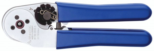 M22520/2-01 entsprechend, Hand-Crimpzange klein, Crimp-Matrix nach Norm MIL-DTL-22520/2-01 / AS22520/2-01) für gedrehte Kontakte Gr. 28-20 (Litzen AWG 32-20), ohne Positionierer