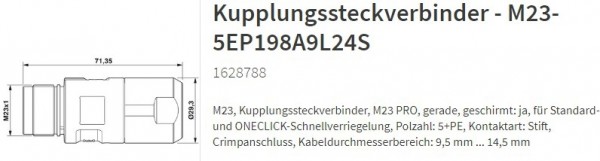 M23-5EP198A9L24S Kabelstecker 5+PE 1628788
