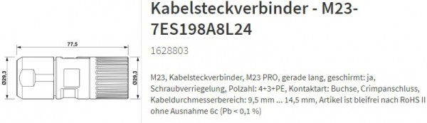 M23-7ES198A8L24 / Kabelstecker  (1628803)