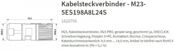 M23-5ES198A8L24S Kabelstecker 5+PE 1628798
