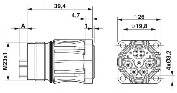 1621569 Gerätesteckverbinder, Vorderwand 4+4+4+PE / 3+N+PE