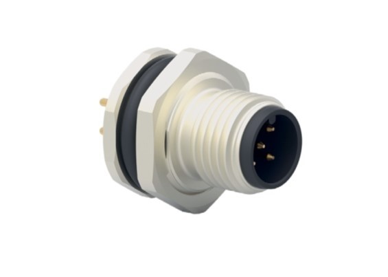 M12 Einbaustecker 4polig A-codiert mit Stiftkontakte PCB-Kontakte