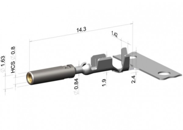 Kontaktbuchse HCS 0,8mm, Hyperboloid gestanzt 0,08-0,20mm², 300er Rolle