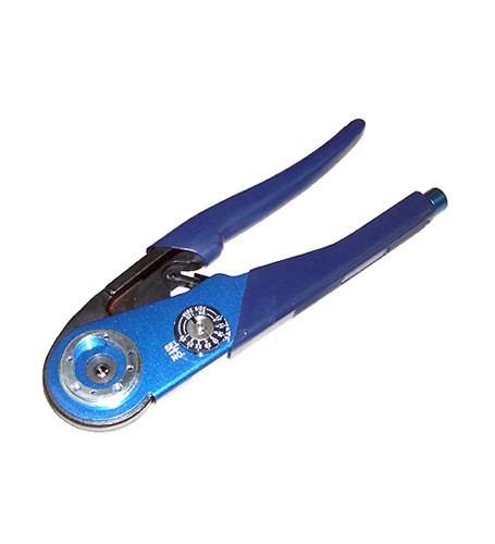 615708 Astro Hand-Crimpzange blau, mittel, nach MIL-Norm M22520/1-01 (MIL-DTL-22520/1-01 / AS22520/1-01) für gedrehte Signal- und Leistungskontakte AWG 20-12 (Litzen AWG 26-12), ohne Positionierer, passender Prüfdorn 615716 / M22520/3-01 (Selektorei