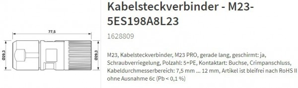 M23-5ES198A8L23 Kabelstecker 5+PE 1628809