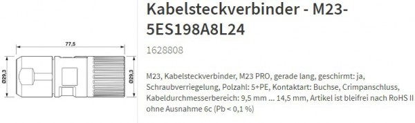 M23-5ES198A8L24 Kabelstecker 5+PE 1628808