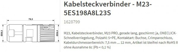 M23-5ES198A8L23S Kabelstecker 5+PE 1628799