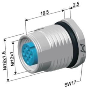 M12 Durchführung 5pol. A-Code, Rückwandmont. M16x1,5 ohneKont.