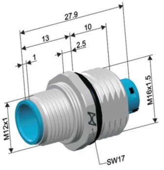 M12 Einbaudose 4pol. D-Code, Vorderwandmont. M16x1,5 ohne Kont.