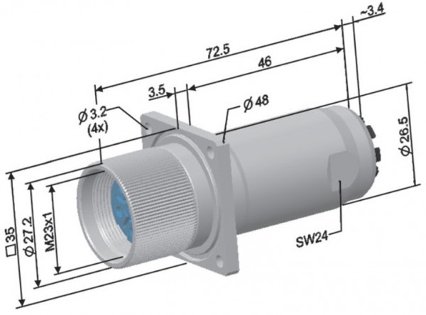 Leistungsstecker mit Flansch  6-polig